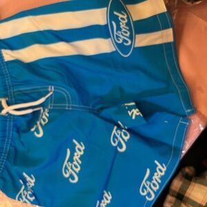 Ford Athletic Blue and White swim trunks